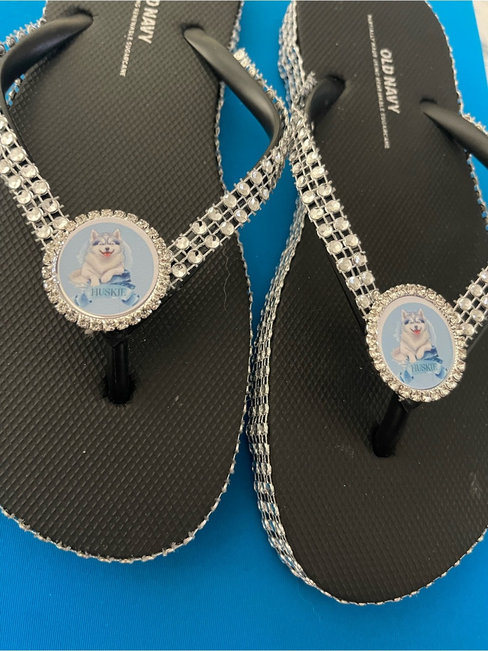 Black Rhinestone Husky Medallion Flip Flops